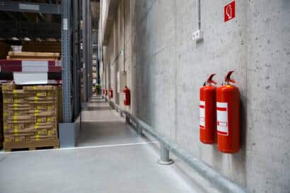 Image of Fire extinguishers in the warehouse demonstrating fire safety